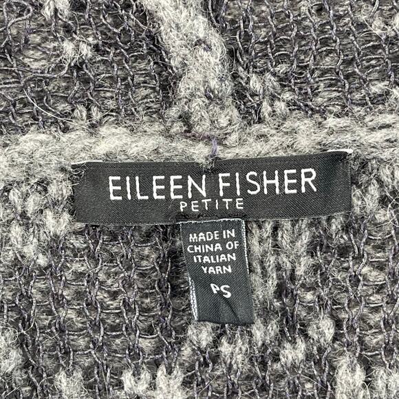 Eileen Fisher Cardigan Womens PS Petite Small Gray Black Print Wool Linen Camel - Picture 14 of 16